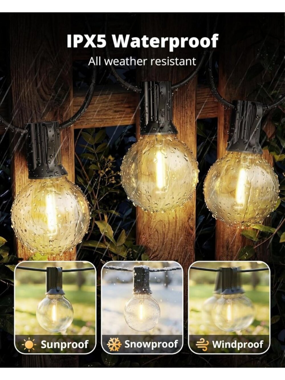 30FT Waterproof Vintage LED Globe String Lights | Dimmable, Shatterproof - Picture 6 of 9